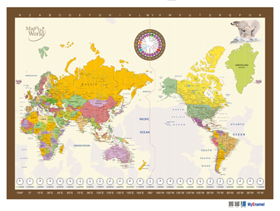 Enamel Steel World Map Plate